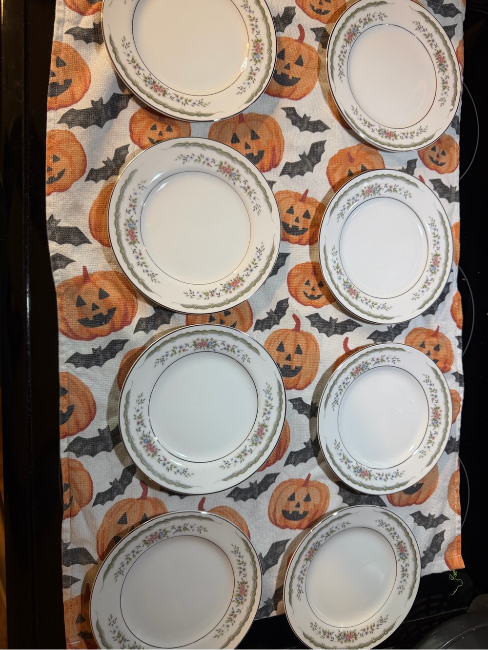 Classic White China Dessert Plates with Floral Border - Set of 8